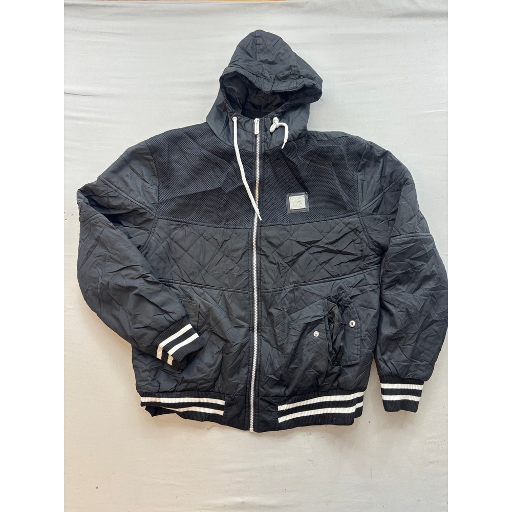 One Point One Mens Black Quilted Mesh Hooded Bomber Jacket Large Water Resistant